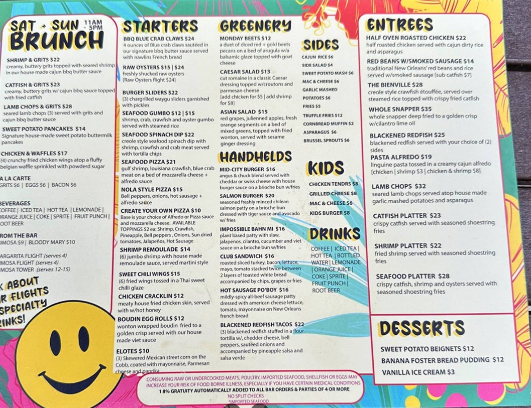 Monday | Restaurant + Bar Menu | New Orleans Dining Experience